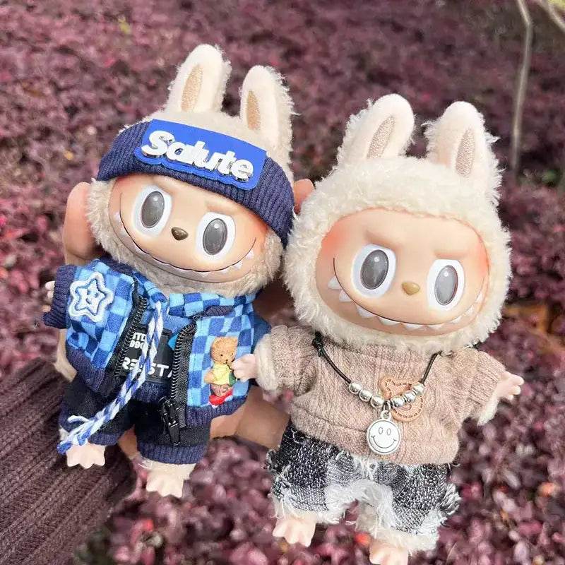 Cute Dress Outfit Clothes Only 17cm Pendant Blue Trendy Plaid Suit Keychain Salute Labubu Doll Clothes Cute Clothing - LaBuBu