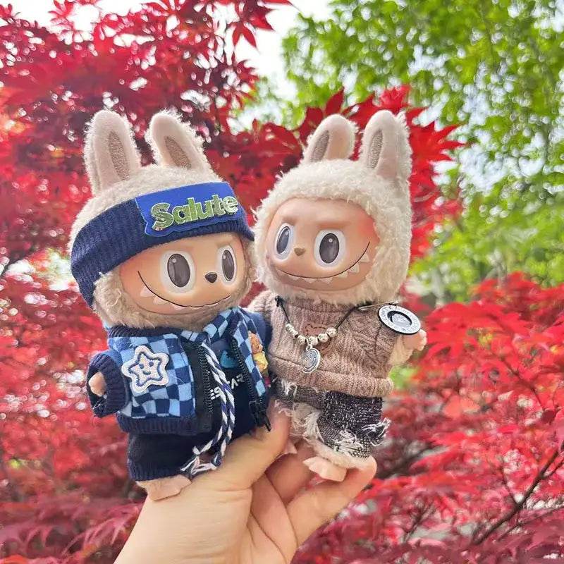Cute Dress Outfit Clothes Only 17cm Pendant Blue Trendy Plaid Suit Keychain Salute Labubu Doll Clothes Cute Clothing - LaBuBu