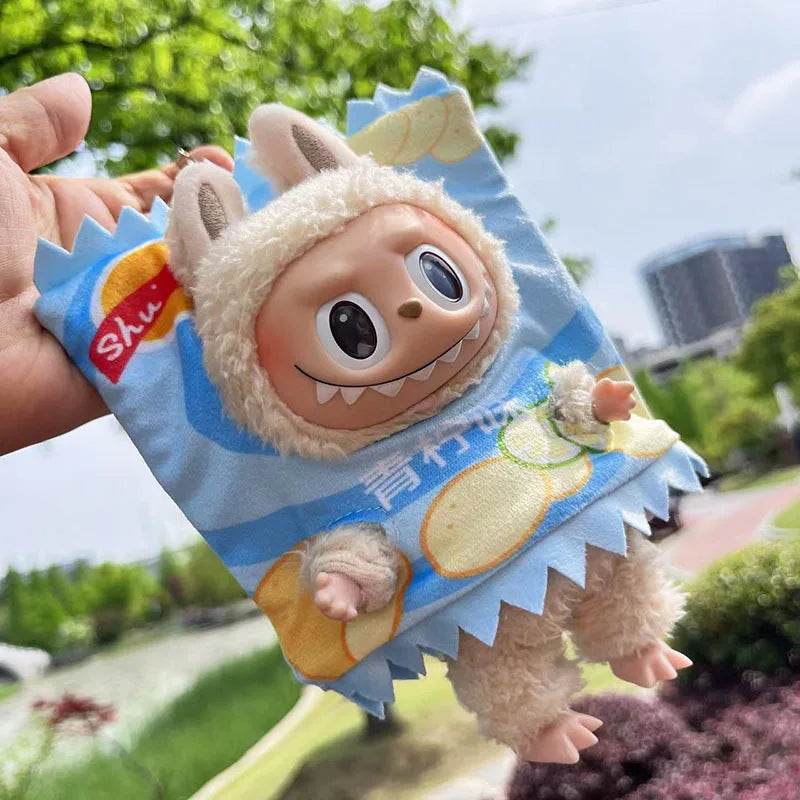 Cute Dress Outfit Clothes Only 17cm Pendant Blue Trendy Plaid Suit Keychain Salute Labubu Doll Clothes Cute Clothing - LaBuBu