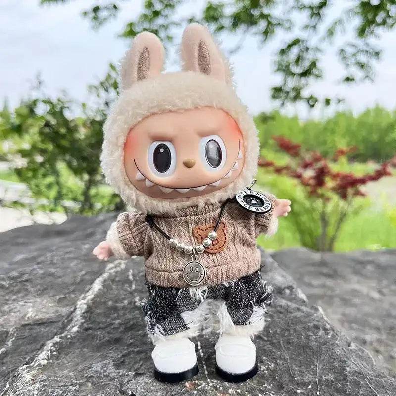 Cute Dress Outfit Clothes Only 17cm Pendant Blue Trendy Plaid Suit Keychain Salute Labubu Doll Clothes Cute Clothing - LaBuBu