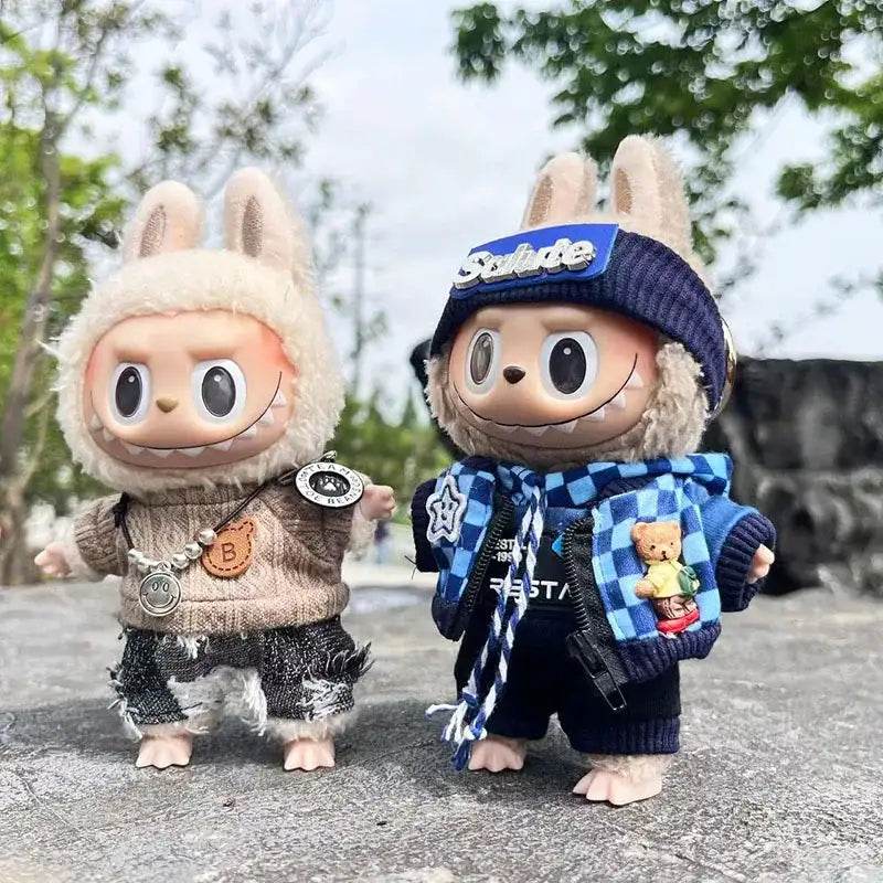 Cute Dress Outfit Clothes Only 17cm Pendant Blue Trendy Plaid Suit Keychain Salute Labubu Doll Clothes Cute Clothing - LaBuBu