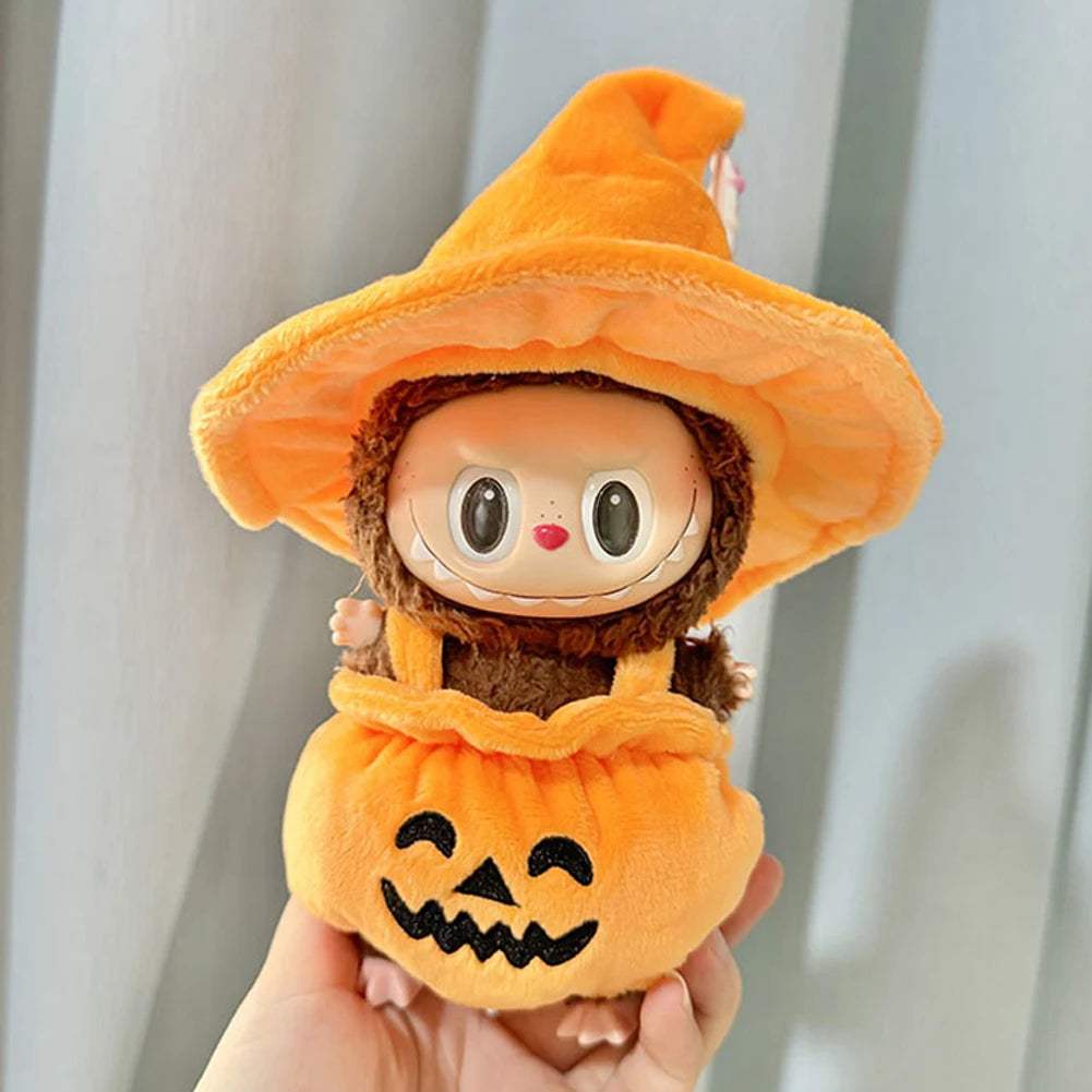 Labubu Doll Clothes Halloween Pumpkin Outfit with Witch Hat Plush Costume Set - LaBuBus Monster