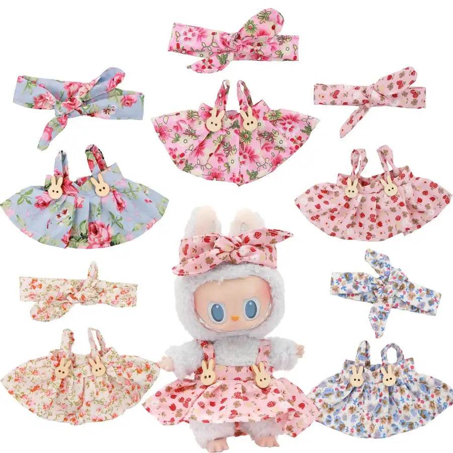 15/17cm Labubu Clothes Floral Skirts and Hairband 2 piece Fashion Sets - LaBuBu