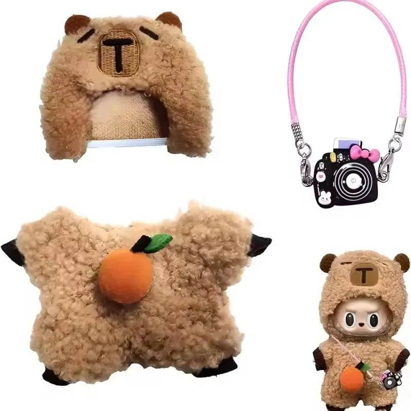 LaBuBu Clothes For 17CM Labubu Capibara 3 piece Set Jumpsuit Kawaii Headwear Camera - LaBuBu