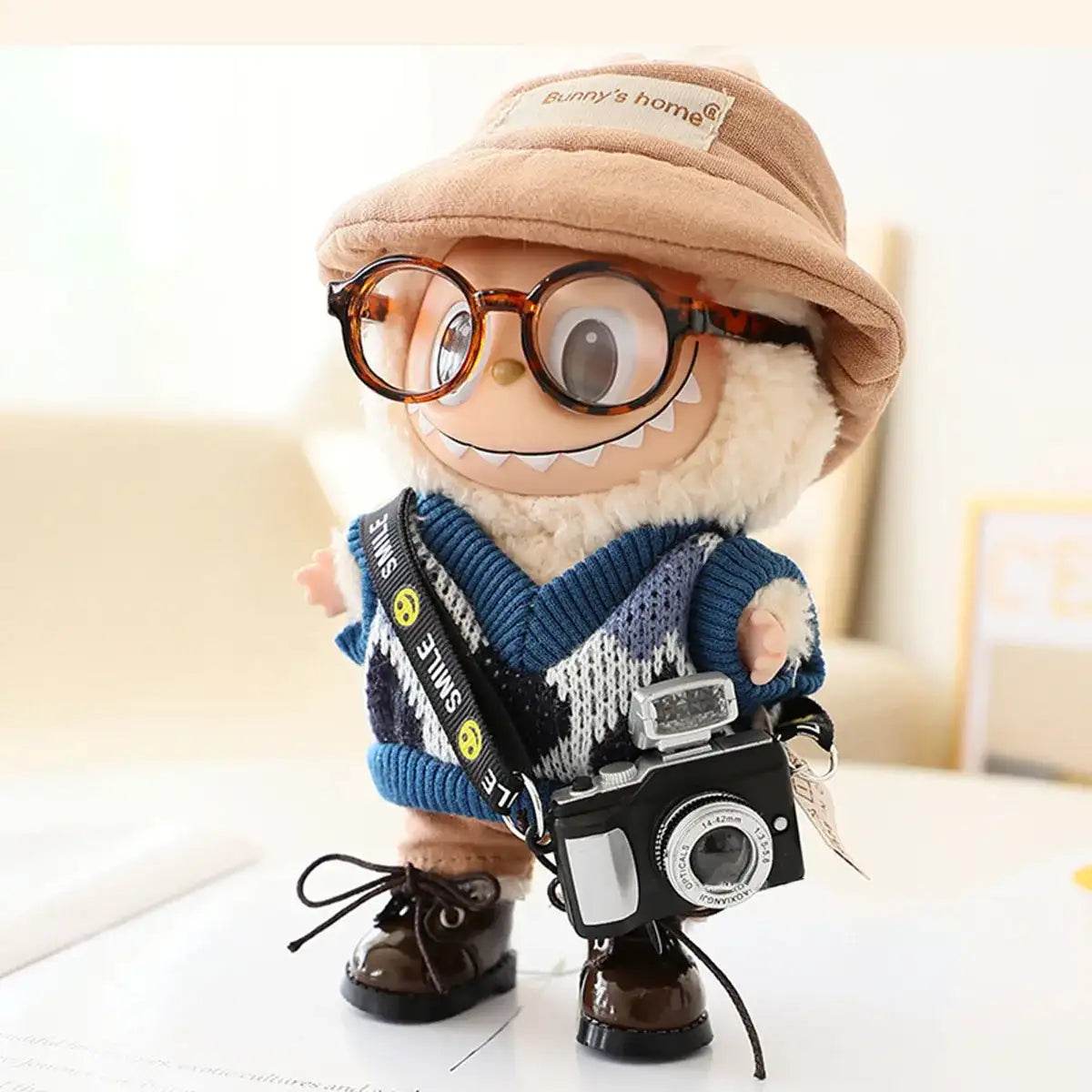 17cm Labubu Flash Camera Cotton Doll Accessory Decorative Camera Bag for Photography Enthusiasts And Collectors - LaBuBu