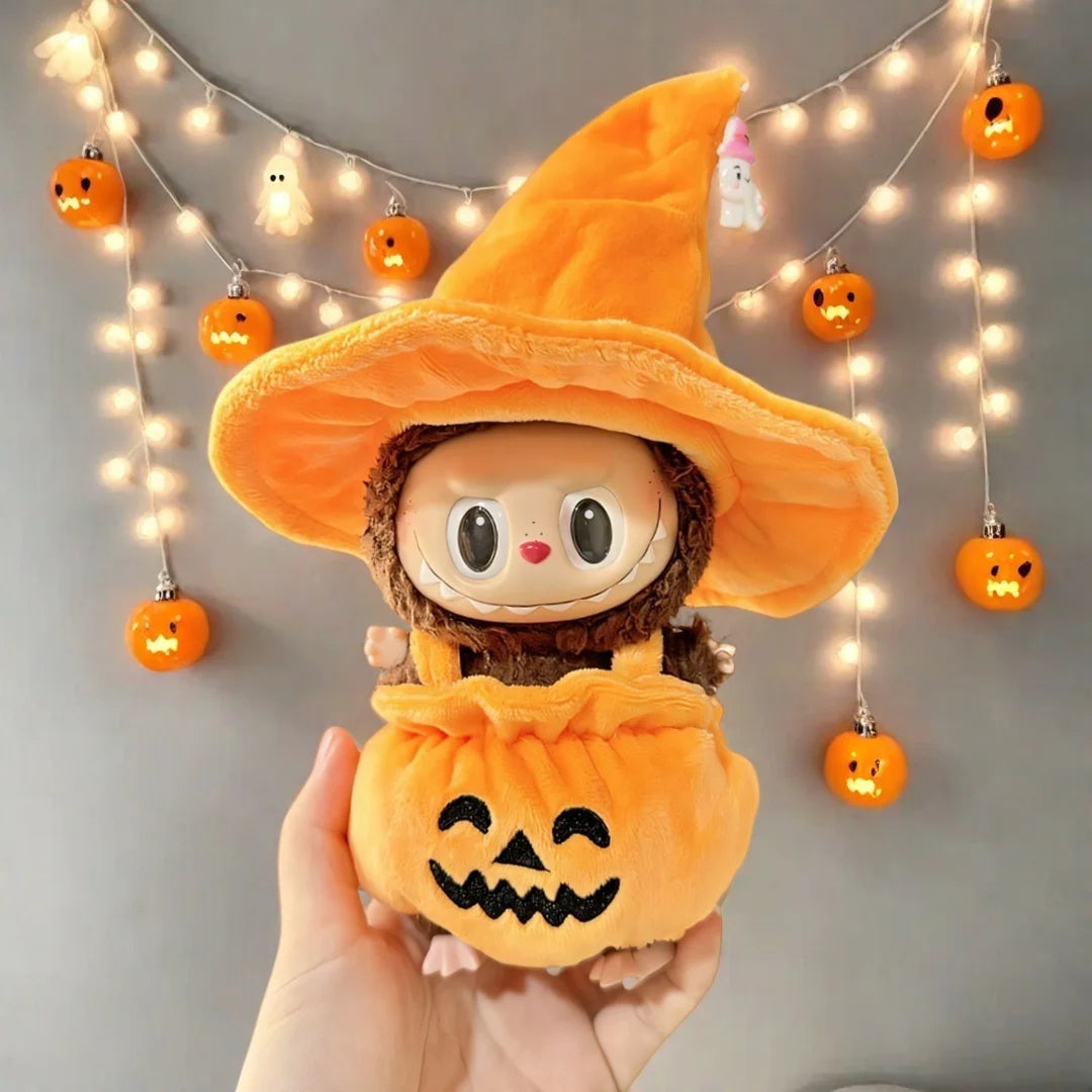 Labubu Doll Clothes Halloween Pumpkin Outfit with Witch Hat Plush Costume Set - LaBuBus Monster